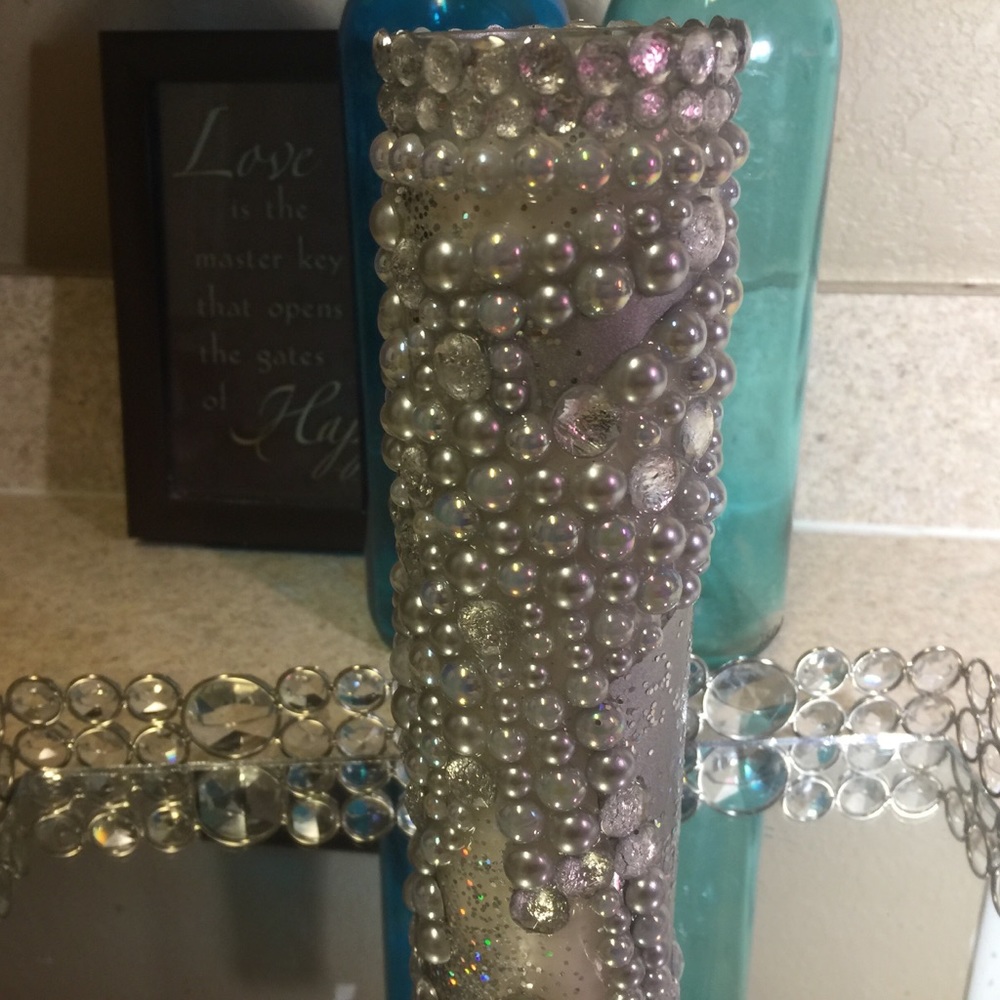 Silver Custom Beaded Candle